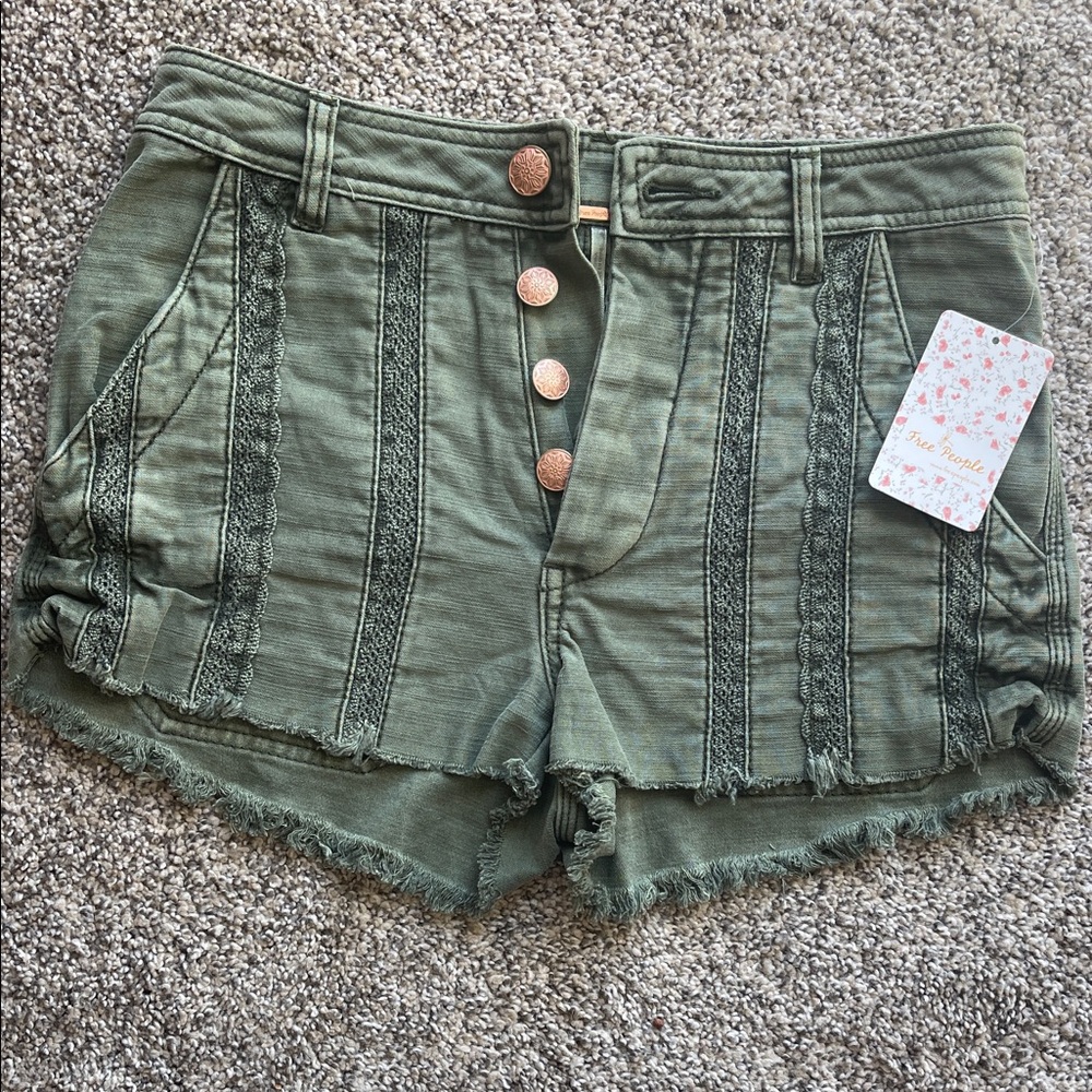 Free People Button Fly Moss Green Shorts Size 2 NWT